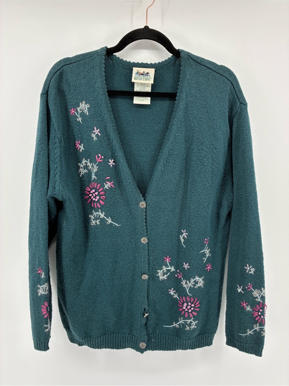 Northern Reflections Teal Floral Embroidered V-Neck Cardigan